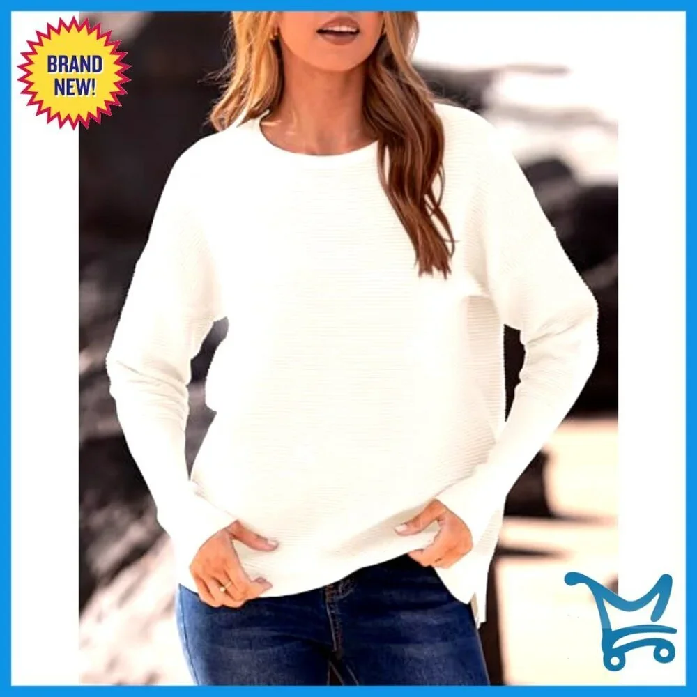 Ribbed Knit Pullover Batwing Sleeves Loose Fit Casual Chunky Sweater Y2K
